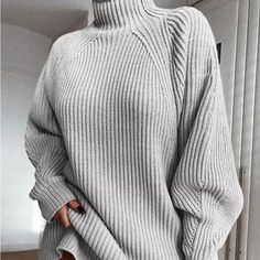 Warm Oversized Sweater For The Fall! Different Colors! Chunky Knit Sweater Dress, Plus Size Winter Outfits, Elegant Casual Dress, Long Sleeve Turtleneck Dress, Grey Sweater Dress, Turtleneck Sweater Dress, Drop Shoulder Sweaters, Striped Mini Dress, Womens Turtleneck