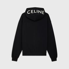 CELINE HOODIE IN COTTON FLEECE - Black / white | CELINE Loose Hoodie, Cotton Fleece, Sleeve Cotton, Black Hoodie, Zip Hoodie, Clothing Brand, Zip Ups, Ready To Wear, T-shirt