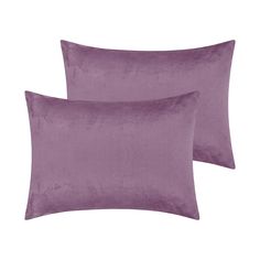 two purple velvet pillows on a white background, one is plain and the other is plain