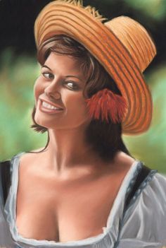 a woman wearing a straw hat with a red flower in it's hair and smiling