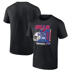 There's certain things that are staples at any game day watch party. This Bud Light T-Shirt illustrates one of them. This shirt features Buffalo Bills colors and team motto, giving it a personalized and unique touch. Team Name T-shirt For Sports Season, Sports Fan T-shirt In Team Colors, Game Day T-shirt With Team Logo For Sports Season, Game Day Sports Fan T-shirt With Crew Neck, Team Logo T-shirt For Game Day, Graphic Tee With Team Logo For Game Day, Game Day T-shirt With Team Logo For Fans, Game Day T-shirt With Team Logo, Pre-shrunk Fan Apparel T-shirt For Game Day