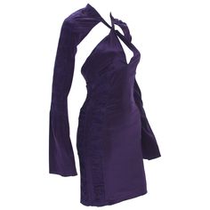 New Tom Ford for Gucci Plunging Backless Mini Sexy Dress S/S 2004 Collection Designer sizes available - 38 and 44 90% Silk, 10% Spandex; Deep Purple Color, Cut-Out Detail, Bell Sleeve, Fully Lined, Open Back, Gathered Panels, Zip Closure. Made in Italy. Size 38 - new with tag. Size 44 - excellent condition. Purple Backless Dress, Purple Vintage Dress, Circus Oc, Vintage Purple Dress, Tom Ford For Gucci, Gucci By Tom Ford, Dark Purple Dresses, Chic Closet, Ford Black