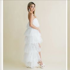 Brand New With Tags. Chic Strapless Tulle Dress For Wedding, Chic Strapless Tulle Wedding Dress, Chic Tulle Strapless Wedding Dress, Summer Strapless Tulle Dress For Gala, Spring Gala Strapless Tulle Dress, Chic Strapless Dress With Tulle Skirt, White Strapless Tulle Dress For Evening, White Tulle Strapless Dress For Party, White Tulle Strapless Evening Dress