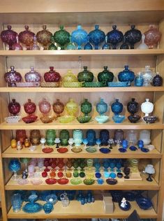 Vintage Glass Collection, Displaying Glassware, Crystal Glassware Antiques, Fairy Lamps, Carnival Glass Vintage