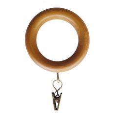 a close up of a wooden ring on a metal hook with a keychain