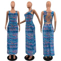 Hot Sales Printed Round Neck Sleeveless Floor-length Dress Fitted Sleeveless Backless Dress For Vacation, Stretch Sleeveless Dress For Vacation, Blue Sleeveless Maxi Dress For Vacation, Sleeveless Blue Maxi Dress For Vacation, Fitted Sleeveless Summer Maxi Dress, Fitted Blue Sleeveless Dress For Beach Season, Sleeveless Stretch Summer Dresses, Sleeveless Stretch Midi Dress For Vacation, Stretch Sleeveless Midi Dress For Vacation