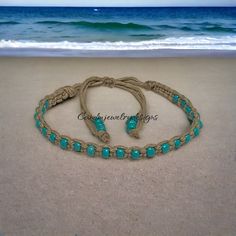 "This beaded stackable adjustable hemp bracelet is handmade. This listing is for one hemp bracelet as seen in the photos. The beads are 6/0 turquoise seed beads.  The cord is 100% natural hemp cord. This bracelet measures approximately 3/16\" and is adjustable from 6\"-10\". This bracelet will fit most wrist sizes from 5.75\"-8\". Thank you for checking out this listing, we invite you to visit our shop using the link below. Shop Link: https://www.etsy.com/shop/Candmjewelrydesigns?ref=hdr_shop_me Beach Macrame Friendship Bracelets With Round Beads, Beach Braided Bracelet With Round Beads And Sliding Knot, Beaded Bracelets With Adjustable Cord For Beach, Adjustable Cord Beaded Bracelets With Round Beads For Beach, Adjustable Natural Beaded Bracelets For Beach, Adjustable Natural Beaded Bracelet For Beach, Adjustable Round Bead Friendship Bracelets For Beach, Beach Braided Bracelets With Round Beads And Adjustable Length, Turquoise Braided Bracelets With Round Beads For Beach