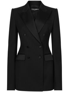 black silk virgin wool blend double-breasted button fastening two side flap pockets long sleeves straight hem Double Breasted Jacket Women, Chanel Suit, Elegant Blazers, Balenciaga Women, Womens Dress Suits, City Dress, Double Breasted Jacket