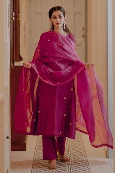 Shop for House of Pink Purple Chanderi Kurta Set for Women Online at Aza Fashions