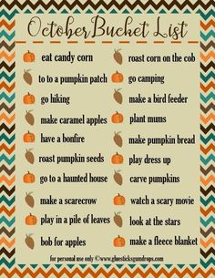 an autumn bucket list with pumpkins and other things to do in the fall season