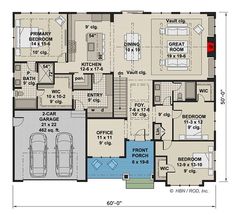 the floor plan for a house with two car garages and an attached living area