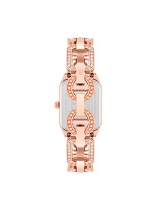 This jewelry-inspired timepiece is a sophisticated stunner. Sparkling crystals adorn this delicate bracelet watch, complete with a modern octagonal case. Band Length: 7" Case width: 24mm. Band width: 14mm. Luxury Rose Gold Diamond Watch, Rose Gold Rectangular Watch With Bracelet Strap, Rectangular Rose Gold Watch With Bracelet Strap, Elegant Metal Diamond Watch, Rose Gold Diamond Watch With Round Dial For Evening, Luxury Rose Gold Metal Watch, Elegant Diamond Watch With Bracelet Strap And Rectangular Dial, Rose Gold Diamond Watch With Bracelet Strap, Elegant Metal Watch With Rectangular Dial