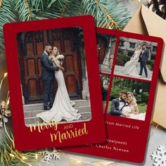 two christmas cards with the words merry and married on them