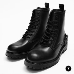 Lace-Up Boots. Leather Upper. Eight-Eyelet Facing. Buckled Strap On The Heel. Back Pull Tab For Slipping On With Ease. Leather Insole. Chunky Sole With Seams On The Welt And Track Sole. Upper: 100% Cow Leather Lining: 68% Polyurethane, 22% Cotton, 10% Polyamide Sole: 100% Thermoplastic Rubber Insole: 100% Cow Leather Tongue: 100% Cow Leather Size 7 Eur 40 New With Tag Smoke And Pet Frer Home Leather Boots With Spikes For Streetwear, Spiked Leather Boots For Streetwear, Leather High Ankle Boots With Spikes, High Ankle Leather Boots With Spikes, Spiked High Ankle Leather Boots, Ankle-high Leather Boots With Spikes, Leather Punk Combat Boots With Closed Toe, Punk Leather Combat Boots With Closed Toe, Punk Style Leather Combat Boots