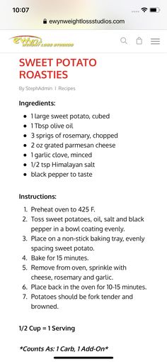 the recipe for sweet potato salad is shown in this screenshoto screen shot,