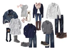 a bunch of clothes and shoes are arranged on a white background, including sweaters, jeans, boots, scarves