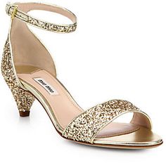 Miu Miu Jeweled Glitter Kitten-Heeled Sandals Golden Shoes, Jeweled Sandals, Beautiful High Heels, Kitten Heel Sandals, Miu Miu Shoes, Gold Sandals, Prom Shoes, Evening Shoes, Heeled Sandals