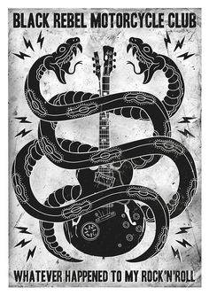 an illustration of a guitar and two snakes