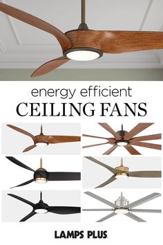 an energy efficient ceiling fan with five different types of blades and light bulbs on it