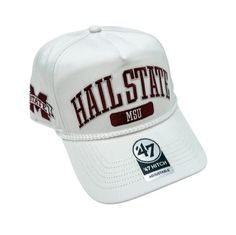 MSU 47 Brand White Local Arch Hitch Hat - Shop B - Unlimited - caps adjustable White Trucker Hat For College, White Curved Brim Trucker Hat For College, Collegiate White Flat Bill Hat, White Collegiate Flat Bill Hat, Collegiate White Snapback Trucker Hat, White Collegiate Cap, White Collegiate Snapback Hat, White Collegiate Snapback Trucker Hat, White Snapback Visor Hat For Fan Gear