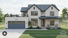 this is an artist's rendering of a two - story home in the country