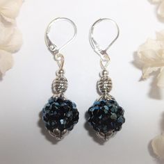 This Handmade Beaded Earring Set Was Handmade By Me. Done With Sparkly Navy Blue Pave Beads That Reflect Blues And Purples. The Pair Has Silver Toned Costume Jewelry Beads Which Were Antiqued In Black. They Dangle And Drop From 925 Sterling Silver Lever Backs For Women's Pierced Ears. Measure 1 3/4 Inches Tall & 1/2 Inch Wide. Each Single Earring Weighs About 2.1 Grams. These Almost Look Like A Blue Disco Ball The Way They Sparkle And Glisten In The Light. Just Stunning In Person! Leverback M Fa Handmade Silver Beaded Earrings For Party, Silver Handmade Beaded Earrings For Party, Silver Round Bead Earrings For Party, Silver Earrings With Round Beads For Party, Silver Party Earrings With Round Beads, Silver Round Beads Earrings For Party, Sterling Silver Beaded Earrings For Party, Sterling Silver Beaded Earrings With Round Beads For Party, Handmade Sterling Silver Crystal Earrings For Party