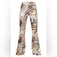 Nwt Featuring A Brown Marble Print Woven Material With A High Waisted Design And A Flared Fit. Length Approx 90cm/35.5" (Based On A Sample Size Uk 8) Main: Polyester - 100% Trendy Stretch Cream Pants, Trendy Cream Stretch Pants, Brown Fitted Pants For Summer, Fitted Brown Pants For Summer, Trendy Fitted Cream Pants, Trendy Fitted Beige Pants, Brown Marble, Marble Print, Pants Color