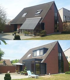 two pictures of the same house with different windows