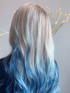 Blue Hair Ombre Blonde, Blue And Blonde Ombre Hair, Blue Hair Dye On Blonde Hair, Blonde To Blue Ombre Hair, Midnight Blue And Blonde Hair, Blue Hair On Blond Hair, Blond To Blue Ombre Hair, Blue Hair Dye Ideas For Blondes