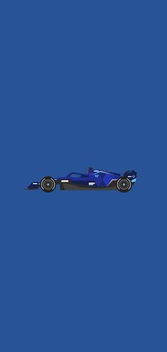 a blue race car is shown in the middle of a blue sky with no clouds