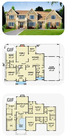 two story house plans with large front and back porches, garage and living area