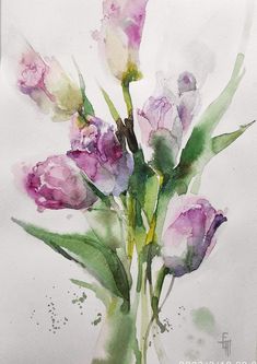 watercolor painting of pink flowers on white paper