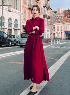 Red Long Sleeve Dress | Jihyo - Twice | K-Fashion at Fashionchingu Twice Clothing, Cross Neck Dress, Fashion Chingu, Red Long Sleeve Dress, Strawberry Dress, Blue Dress Short, Collared Shirt Dress, K Fashion, Neck Bodycon Dress