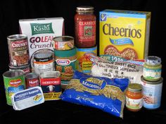 an assortment of food items are displayed on a black background