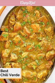 the best chilli verde recipe is shown in a pan on top of a table