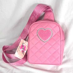 Luv Betsey Johnson Heart Sling Crossbody Purse Mini Backpack Pink Faux Leather New With Tags Retails $68 A14 C1799 P E Betsey Johnson Bags, Pink Backpack, Mini Backpack, Crossbody Purse, Betsey Johnson, Purses Crossbody, Crossbody Bags, Bags Handbags, Original Box