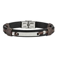 "Complement your wardrobe with the distinctive style of this men's stainless steel and leather bracelet. Complement your wardrobe with the distinctive style of this men's stainless steel and leather bracelet. Length: 8.25 in. Metal: stainless steel Finish: polished Packaging: boxed Please note, due to the high value of this item, a signature may be required upon delivery. Size: 8.25"". Color: Multicolor. Gender: male. Age Group: adult." Modern Brown Leather Wristband, Casual Stainless Steel Bracelet With Clasp, Casual Stainless Steel Bracelets, Casual Stainless Steel Bracelet, Black Leather Casual Wristband, Casual Black Leather Wristband, Modern Adjustable Leather Bracelet With Stainless Steel Clasp, Adjustable Leather Bracelets With Stainless Steel Clasp, Masculine Leather Bracelet