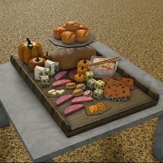 there is a tray with food on it that includes oranges, cheese and other foods