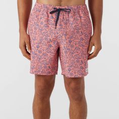 Ready for sunshine and long days at the beach or by the pool. Our trunks feature an elastic waist that's fully adjustable so you can get the perfect fit every time. Side pockets offer extra storage while the shorter outseam creates a vintage-inspired look. O'Neill Men's swim trunk 17" Outseam- well above the knee fit Hyperfreak stretch O'Neill Hyperdry Elastic waist with tunnel drawcord Hand pockets, back pocket Anti-rash hyperthread 53% Recycled Polyester, 37% Polyester, 10% Elastane Beachy Swim Trunks For Swimming, Spring Beach Swim Trunks With Built-in Shorts, Casual Pink Swim Trunks For Swimming, Beachwear Swim Shorts For Surfing, Tropical Swimwear With Relaxed Fit For Poolside, Tropical Style Relaxed Fit Swimwear For Poolside, Beachwear Style Short Swimwear For Surfing, Tropical Relaxed Fit Swimwear For Poolside, Beachwear Swimwear For Surfing