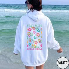 Summer Vacation Cotton Hoodie, Cotton Hoodie For Summer Vacation, Hooded Cotton Top For Vacation, Cotton Hooded Top For Vacation, White Cotton Beach Hoodie, Summer Casual Hoodie With Letter Print, Casual Summer Hoodie With Letter Print, White Cotton Hoodie For Beach, White Cotton Hoodie For The Beach