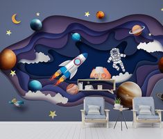 this is an image of a space themed wall mural