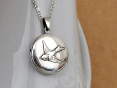 sterling silver locket necklace JOURNEY vintage style Sterling Silver Locket Necklace, Locket Jewelry, Silver Locket Necklace, Sparrow Bird, Sterling Silver Locket, Silver Locket, Garnet Jewelry, Jewelry Birthday, Photo Locket