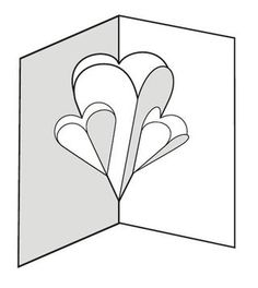 an open card with three hearts in the middle and one heart at the bottom, on a white background