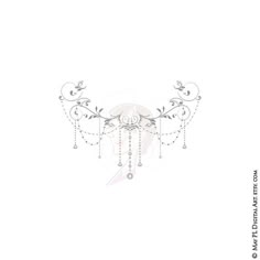 a drawing of a chandelier hanging from the ceiling with pearls and crystals on it