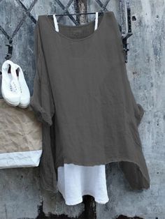 Solid Cotton Casual Shirts & Tops Holiday Tops, Tops Casual, Cotton Style, Two Pieces, Half Sleeves, Gray White, Casual Tops, Jumpsuit Dress, Casual Women