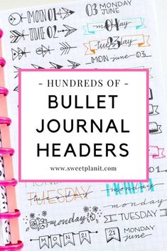 Journal Headers, Header Ideas, Bullet Journal Headers, Journaling Planner, Bullet Planner, Bullet Journal Weekly Spread, Doodle Fonts, Bullet Journal Notebook