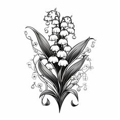 a black and white drawing of lily of the valley