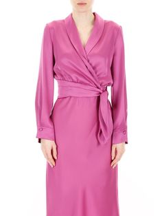 Silk Evening Wrap Blouse, Elegant Wrap Blouse For Formal Occasions, Elegant Spring Belted Blouse, Elegant Belted Blouse For Spring, Elegant Spring Blouse With Tie Waist, Elegant Belted Blouse For Work, Satin Wrap Dress, Satin Blouse, Luxury Boutique