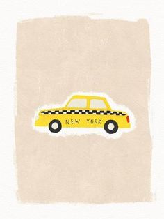 a yellow taxi cab with the word new york on it's side in front of a beige background