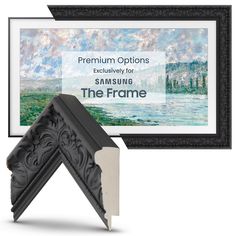 the frame is black and has an ornate design on it, along with a painting